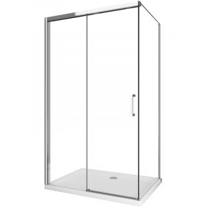 Douche d'angle avec paroi latérale fixe et porte frontale avec fermeture douce amortie h 200 8 mm cadre chrome Cm 120 (118-120) x 180 (177-180)