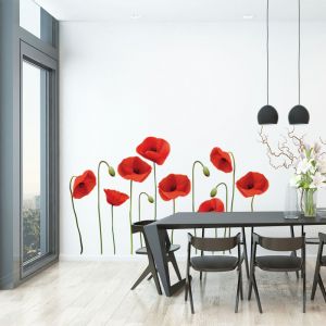 Ambiance-sticker - Stickers muraux Sticker Mural Autocollant - fleurs coquelicots vermeil - adh&eacute;sifs fond transparent - 100x115cm