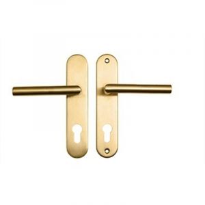 Paire de Poign&eacute;e de porte sur plaque MINI TINA " axe 165 mm " Inox PVD OR " Trou Cylindre