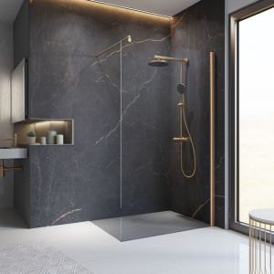 Schulte - Paroi de douche à l'italienne, profilé cuivré à clipser, paroi fixe Walk In, verre 6 mm anticalcaire, 120 x 200 cm