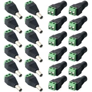 Alovez - 24Pcs Professionnel dc Connecteur Plug, Barrel 12V dc Power Jack Connecteur Adaptateur, 12 Paires 2 Broches Mâle Prise & Femelle Jack Kit,