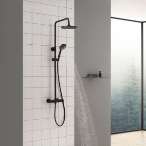 Cecipa - Noir Colonne de Douche Thermostatique Ensemble de Douche Ronde avec Mitigeur Thermostatique Syst&egrave;me de Douche Hauteur R&eacute;glable Kit de Douche