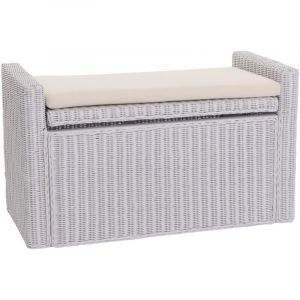 HHG - Coffre de stockage, banquette M92 rotin avec coussin Kissen 88cm, blanc