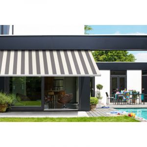 Ici Store - Toile de remplacement pour store banne 4 x 3,5 m Toile Blanc Gris 380 x 370 cm