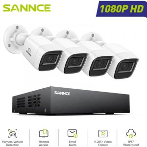 Kit de Vidéosurveillance filaire 1080P 8 canaux 4 caméras Bullet 2MP,Vision Nocturne Accès à Distance Système de Caméra de Sécurité - Sannce