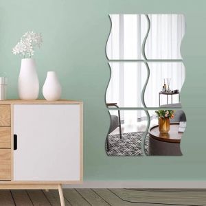 6pcs DIY miroir d&eacute;calcomanie style, acrylique vague mur autocollant miroir, 3D vague mur autocollant, d&eacute;coration murale, autocollant mural miroir