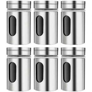 ZVD Pots &agrave; &eacute;pices 6 pi&egrave;ces avec couvercles pivotants, bouteilles &agrave; &eacute;pices en acier inoxydable, ensemble de pots &agrave; &eacute;pices