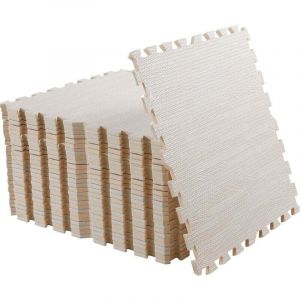 Tapis en Mousse Embo&icirc;tables - 240 x 180cm - Effet Bois Doux pour Salon Chambre Salle de Gym - E1.0cm Beige 12Pcs