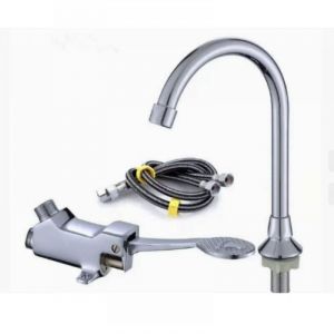 Mitigeur de lavabo robinet à pédale ensemble de robinets de lavabo de laboratoire médical/de salle de bains avec deux tuyaux d'eau de 60 cm