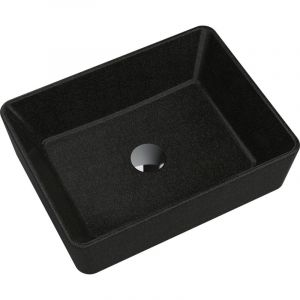 Granitan - Vasque &agrave; Poser Carr&eacute;e En Granit Noir Avec Particules D'Or Merano