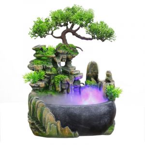 Fontaine d'intérieur avec Eclairage Plantes et Pierres Décoratives Fontaine Décorative d'intérieur Fontaine Zen de Table avec Lumière LED Fontaine