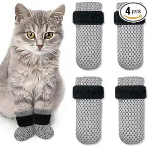 4 Pcs Bottes Anti-Rayures pour Chat, Chaussures pour Chiens Antid&eacute;rapant, Housses r&eacute;glables en Maille antid&eacute;rapante pour Petits Chiens, pour Chat et