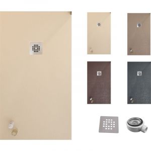 Varobath - Receveur de douche one 100x200 - Matériau en résine avec charge minérale et texture ardoise C3 antidérapante - Comprend une vanne de