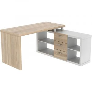 Vente-Unique &ndash; Bureau d'angle avec rangements &ndash; 3 tiroirs et 2 niches &ndash; Mdf et panneau de particule &ndash; Longueur 140 cm, Hauteur 75 cm, Angle r&eacute;versible