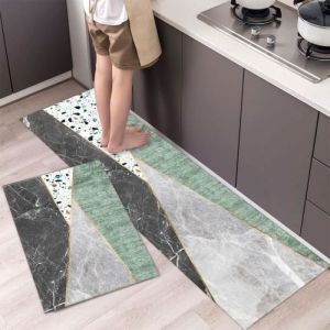 Lot de 2 Tapis de Cuisine - Antid&eacute;rapants Absorbe Tapis de Bain - 40x120cm + 40x60cm Paillasson Couloir D&eacute;cor Maison