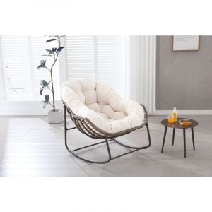 Tanant - Rocking chair, Fauteuil rembourrée - Chaise berçante en rotin d'extérieur, cadre en acier, Style Scandinave - Blanc