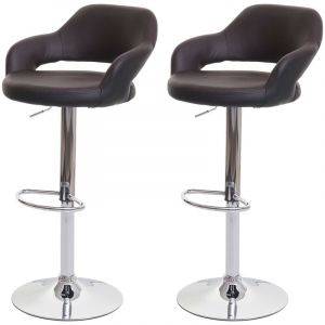 HHG - jamais utilisé] 2x Tabouret de bar 261, tabouret pivotant, avec dossier simili cuir, brun-noir