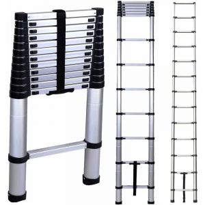 Chelle t&eacute;lescopique de 3,8 m en acier inoxydable de haute qualit&eacute;, 13 marches, &eacute;chelle &agrave; coulisse, &eacute;chelle pliante antid&eacute;rapante, escabeau, &eacute;chelle