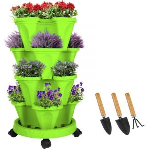 Jardini&egrave;re empilable, Tour de Jardin Verticale, Ensemble de jardini&egrave;res Verticales pour Fraises, Herbes, Fleurs (Vert, 4 Niveaux)