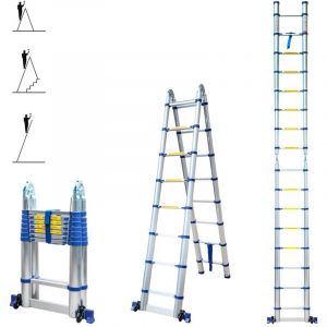 [JAMAIS UTILIS&Eacute;] Echelle t&eacute;lescopique articul&eacute;e 5m STEMPAKT, escabeau 2x8 marches pliable professionnel multifonction, hauteur travail max 5,9m,