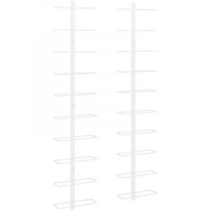 D&eacute;coshop26 - Set de 2 casiers range bouteilles &eacute;tag&egrave;re de rangement vin mural pour 10 bouteilles en m&eacute;tal blanc DEC024368