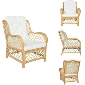Canapé avec coussin Rotin naturel et lin - Canapé Rotin - Canapé Intérieur - Meuble Salon - Fauteuil Relaxant - Décoration Salon