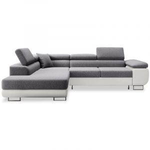 Canapé d'angle gauche convertible Marius Gris et Blanc