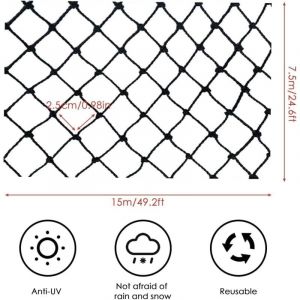 Filet Anti Oiseaux 7.5 x 15 m, Filet Protection Oiseaux, Jardin Filet Arbre Fruitier avec 10 Pcs Piquets de Jardin et 30 Pcs Attaches de Cable pour