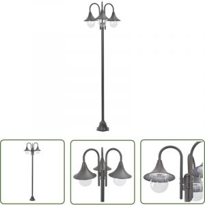 Lampadaire de jardin E27 220 cm Aluminium 3 lanternes Bronze - Lampadaire De Jardin - Lampadaire Exterieur - Éclairage Extérieur - Luminaire De