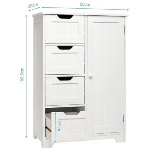 Meuble bas de salle de bain 4 tiroirs 1 porte etag&egrave;re r&eacute;glable style moderne pour salle &agrave; bain salon chambre Mondeer