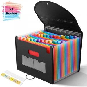 - Trieur &agrave; Soufflets Classeur Rangement Papier Chemise Trieur Plastique 24 Compartiments Avec Couvercle A4 Documents Extensible