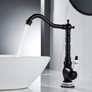 Robinet Lavabo, Mitigeur de Lavabo Vasque Haut Pivotant &agrave; 360&deg;, Robinet de Salle de Bain en Laiton, R&eacute;tro Mitigeur de Lavabo, G3/8, Noir