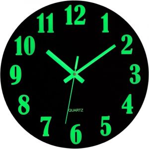 Horloge Murale Lumineuse Silencieuse 30cm mdf Pendule Murale Fluorescente Veilleuse Nuit Grande Horloge D&eacute;corative pour Chambre Cuisine Salon Bureau