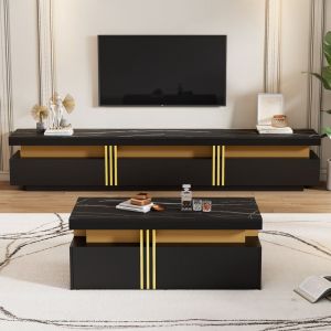 Redom - Combinaison murale tv noire, combinaison murale de salon, table basse + meuble tv, combinaison d'armoire multifonctionnelle