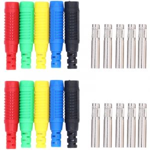 Qiyao - 10Pcs Fiches bananes isolées 4 mm, 4mm souder mâle fiche Banane pour fils de test de multimètre(noir bleu rouge vert jaune)