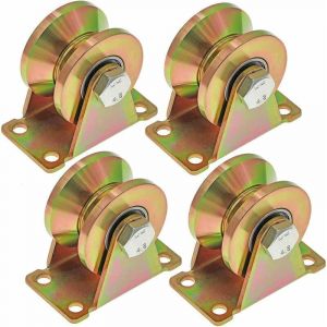 4 Pcs Roue gorge v, roues pour portail coulissant 50mm, roues en acier avec rainure en v, pour portail coulissant, porte d'usine, porte d'allée,