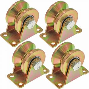 4 Pcs Roue gorge V, roues pour portail coulissant 50mm, roues en acier avec rainure en V, pour portail coulissant, porte d'usine, porte d'allée,