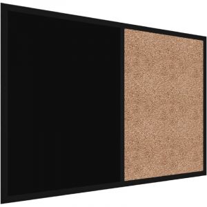 Tableau COMBI liège noir / à craie noir magnétique 90x60cm cadre en bois laqué noir