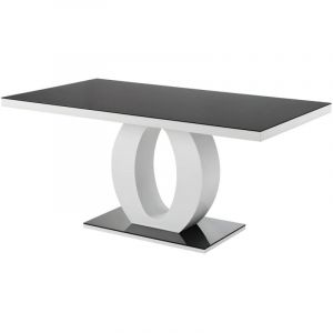 Table à manger twist - 6 personnes - mdf laqué & Verre trempé - Noir & Blanc
