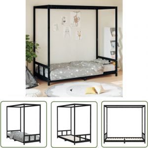 Cadre de lit pour enfants noir 90x200 cm bois de pin massif - Lit Enfant - Lit Bébé - Cadre De Lit - Bois De Pin - Design Baldaquin - The Living Store