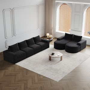 Canapé panoramique avec fauteuil inclinable incurvé, chaise longue modulaire en forme de L, canapé chenille, structure compressée sans cadre, design