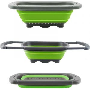 Passoire r&eacute;tractable passoire pliable &agrave; poser au-dessus du lavabo pour fruits et l&eacute;gumes, passoire avec poign&eacute;es extensibles - (vertes et rouges),