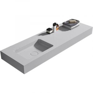 Bernstein - Vasque murale suspendue design en fonte minérale pour salle de bain avec bonde et trop plein - 111x45x12 cm - BA8014 - couleur et console