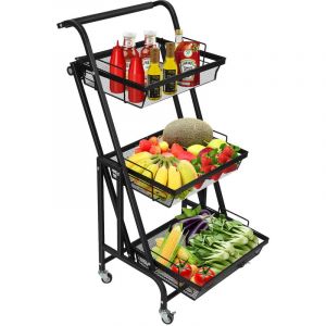 Chariot de Rangement à roulettes à 3 étages Support de Rangement Légumes et Fruits Chariot de Rangement avec roulettes Rotation à 180° Chariot