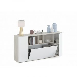 Abitare - Buffet 150x41x76 cm blanc mat et effet béton avec 3 portes – Empoli