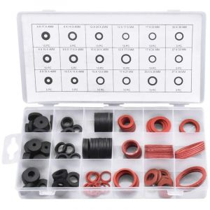 Beijiyi - 141 pcs Joint Rondelle en Caoutchouc et Joint Fibre, 18 Tailles Joint Plat d'Etanch&eacute;it&eacute;, Assortiment de Rondelles pour Robinet, Vanne,