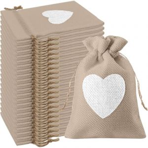 24Pcs Motif de Coeur Sachets en Toile de Jute Pochettes 10x14CM, pour Dragees Mariage pour Bonbons Adeaux Cadeau Baptême Anniversaire Noël Petit