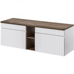 Double meuble sous vasques suspendu ICONIC blanc 140 cm avec le plan et l'extension ch&ecirc;ne Santa Fe