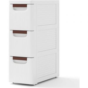 Costway - Petite Commode Étroite, Meuble Rangement 3 Tiroirs en Plastique, Commode Salle de Bain à Roulette, 42x19x57 cm (3 Étages)