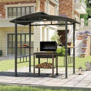 GOPLUS Tonnelle de Barbecue avec Toit Double en PC Ventil&eacute;, &Eacute;tag&egrave;res Lat&eacute;rales, Crochets, Abri de Barbecue R&eacute;sistant aux Intemp&eacute;ries, pour F&ecirc;tes,